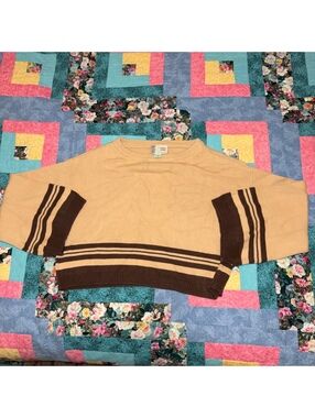 Anthropologie Saturday Sunday Striped Knit Oversized Crop Crew Sweater, Size M